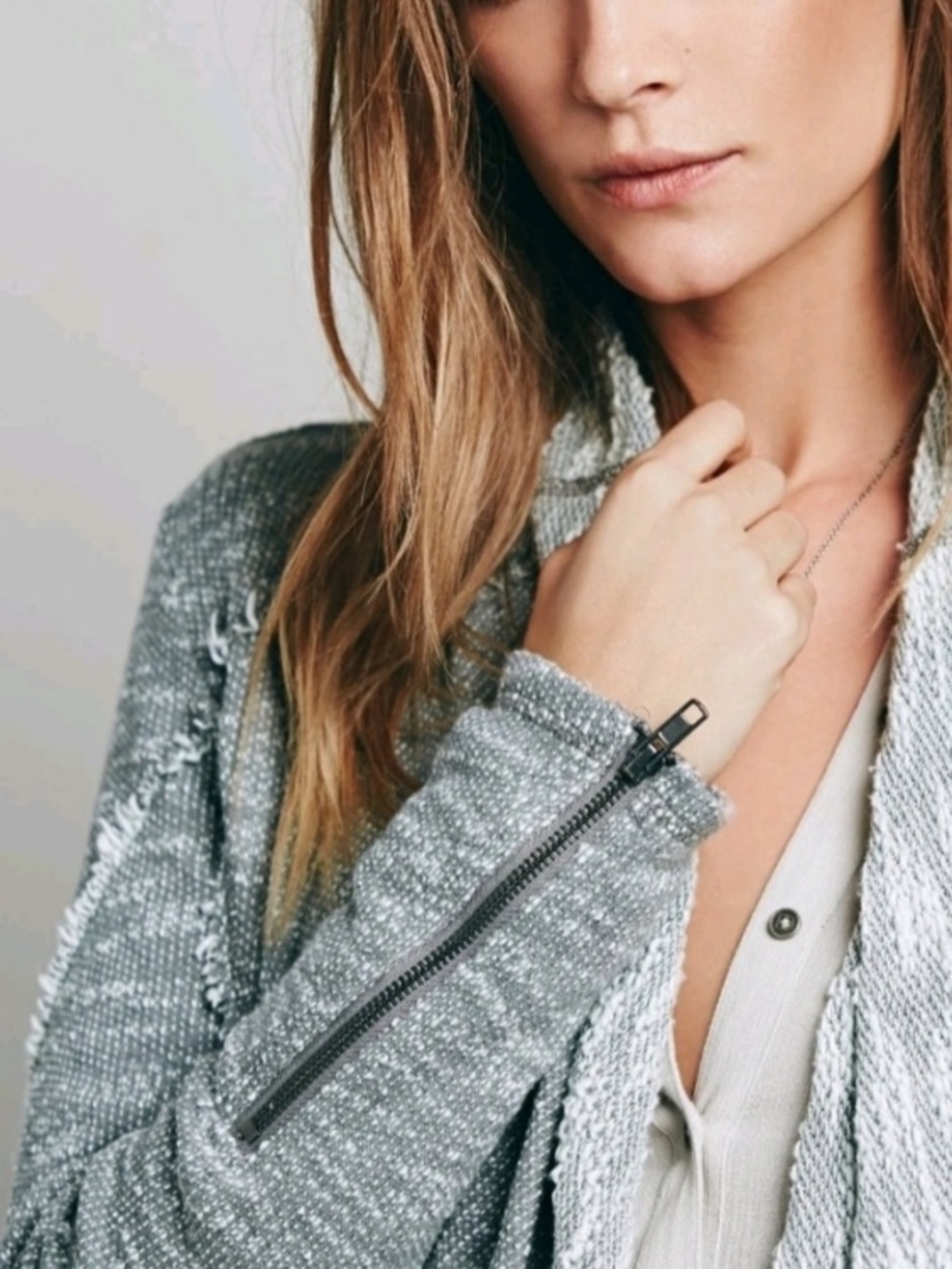 Free People 'In The Loop' Gray Waterfall Cardigan Sweater Size Large Cozy Boho - Picture 7 of 9